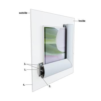 Sistem okvira za prozor „Feko”,srebrno eloksiran, sklopivi uglovi